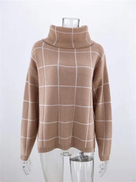 Alma Women's Plaid Turtleneck Sweater Modern