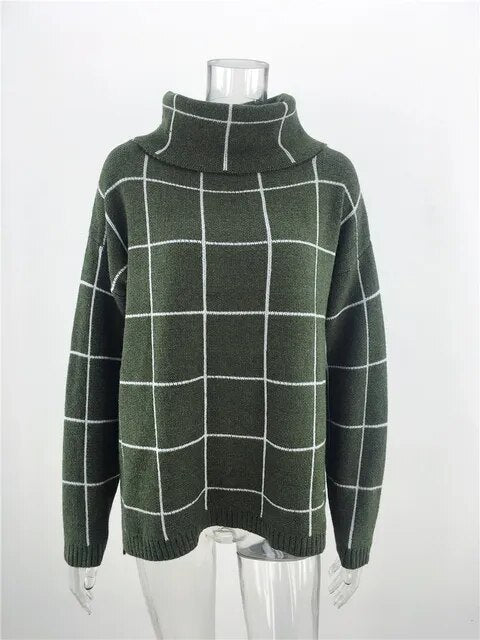 Alma Women's Plaid Turtleneck Sweater Modern