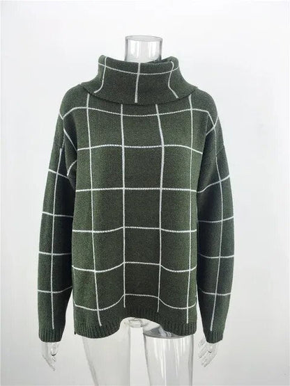 Alma Women's Plaid Turtleneck Sweater Modern