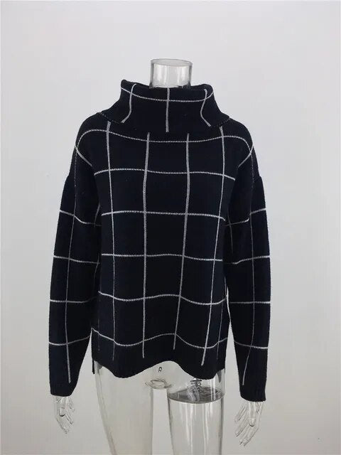 Alma Women's Plaid Turtleneck Sweater Modern