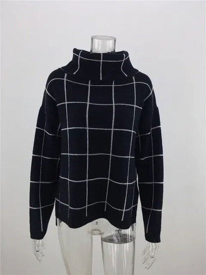 Alma Women's Plaid Turtleneck Sweater Modern