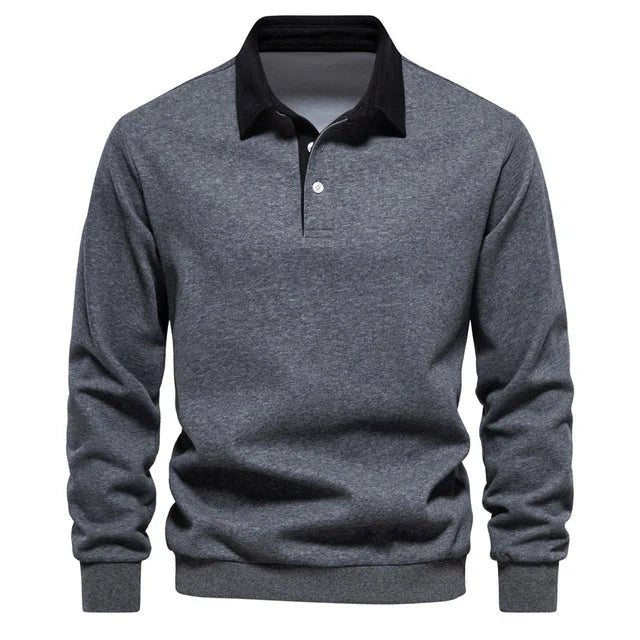 Men's Long-Sleeved Polo Shirt, Elegant and Classic