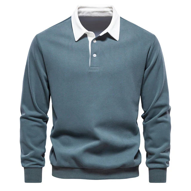 Men's Long-Sleeved Polo Shirt, Elegant and Classic