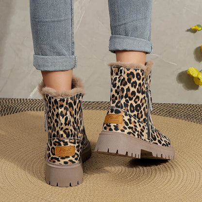 Winter Boots Leopard Print Soft Velvet