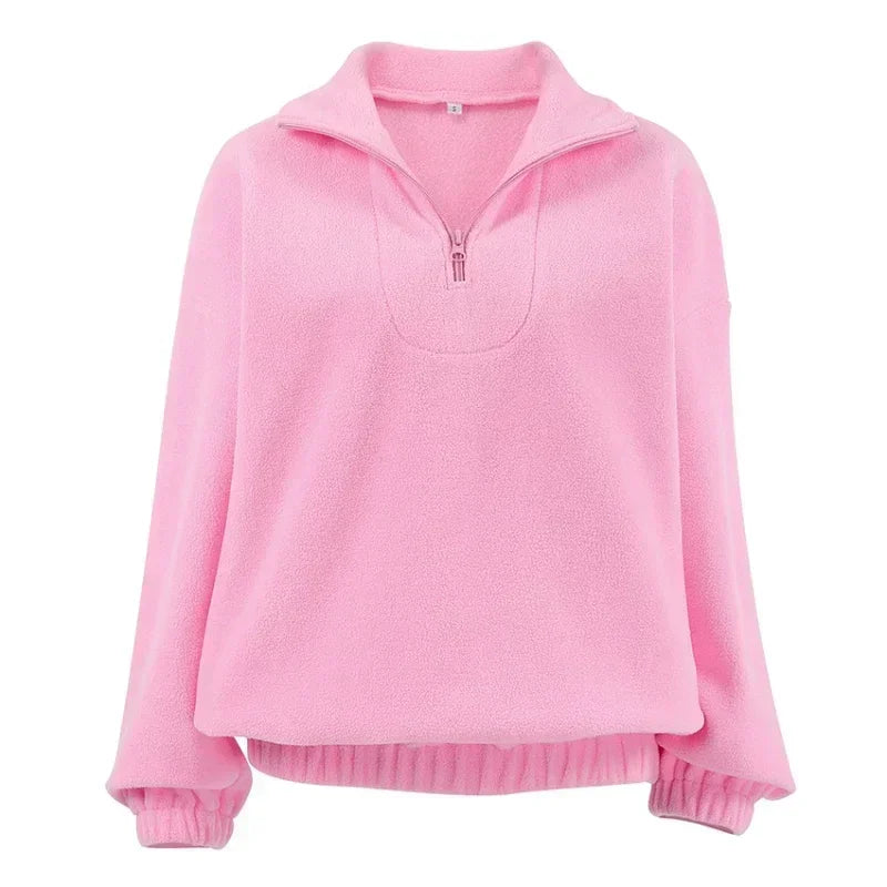 Weicher Fleece-Pullover Reißverschluss Damen - IdealeKleiden