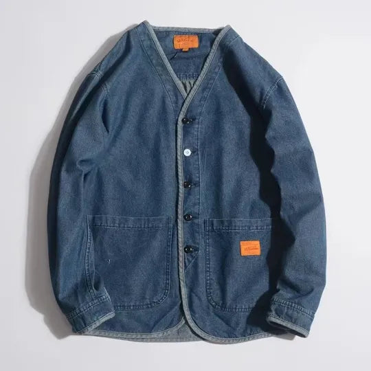 Men's Denim Jacket V-Neck Modern Style