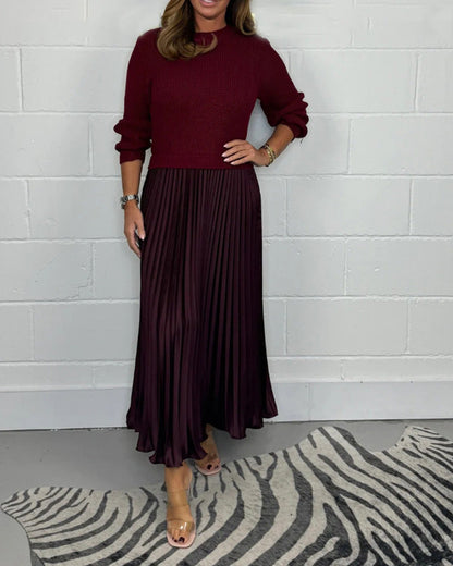 Fashionable Patchwork Dress Colorful Pleated