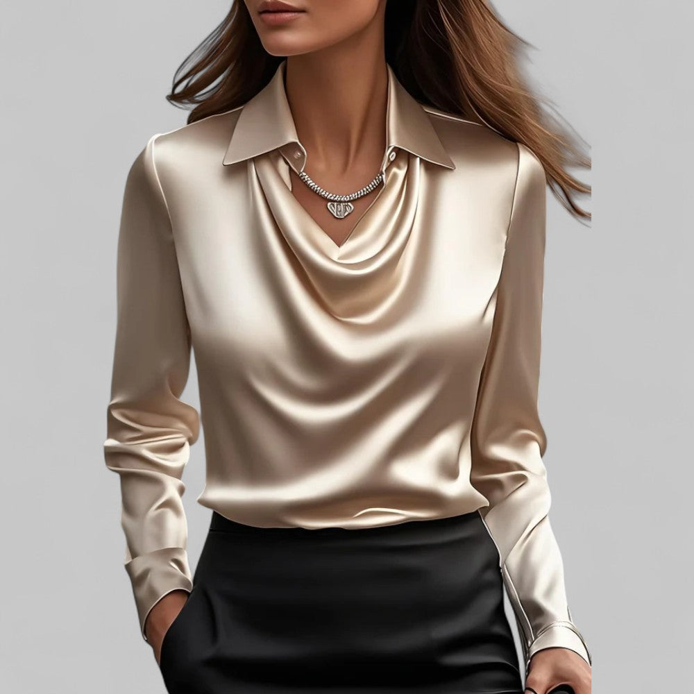 Elegant women's blouse with cowl neck satin look