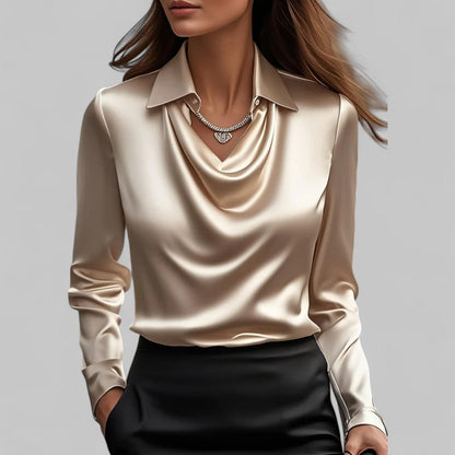 Elegant women's blouse with cowl neck satin look