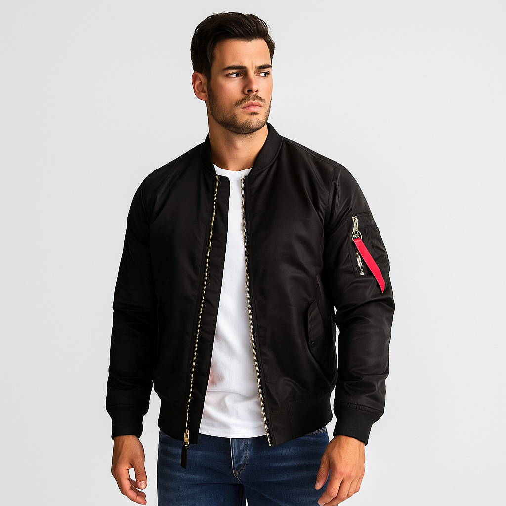 Fashionable Men's Bomber Jacket with Front Zipper