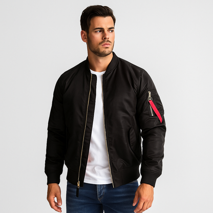 Fashionable Men's Bomber Jacket with Front Zipper
