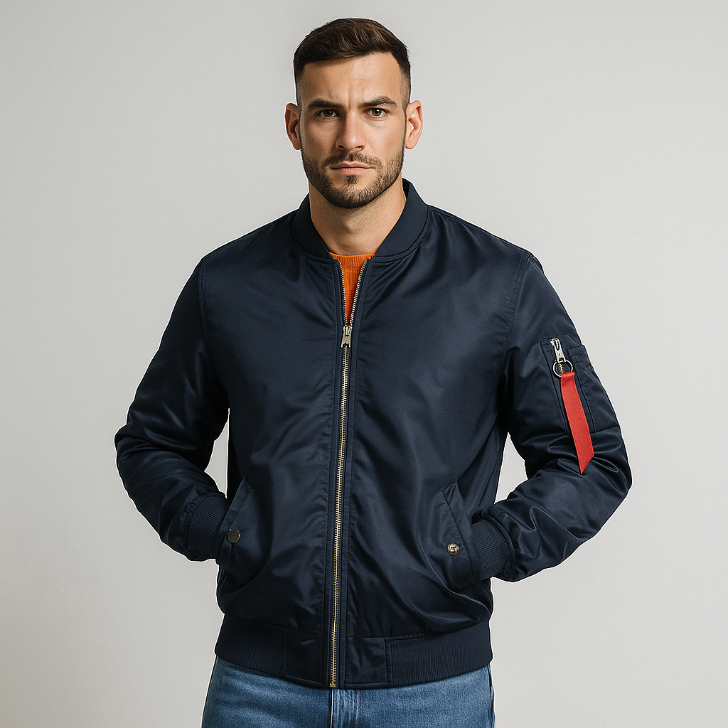 Fashionable Men's Bomber Jacket with Front Zipper
