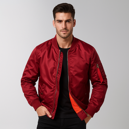 Fashionable Men's Bomber Jacket with Front Zipper