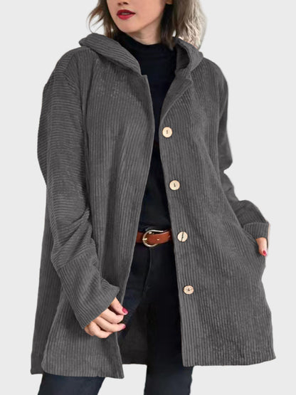 Practical winter jacket hood and buttons