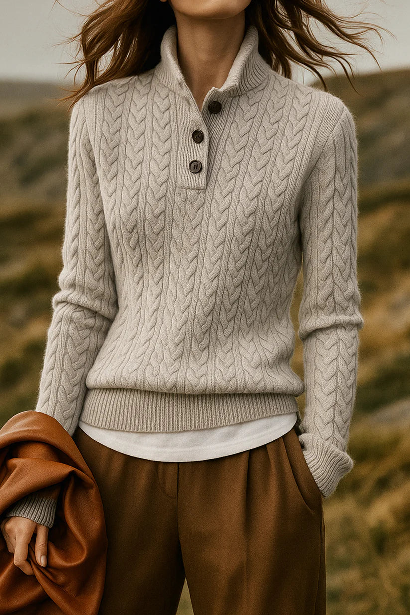 Soft cable knit sweater with a round neckline