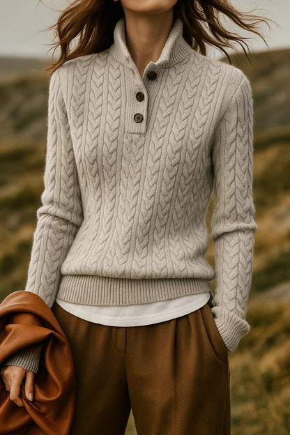 Soft cable knit sweater with a round neckline