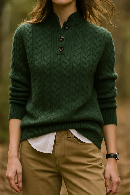 Soft cable knit sweater with a round neckline
