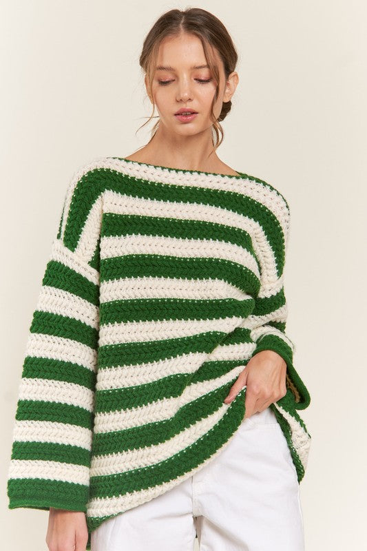 Green Striped Sweater Women's Fashion