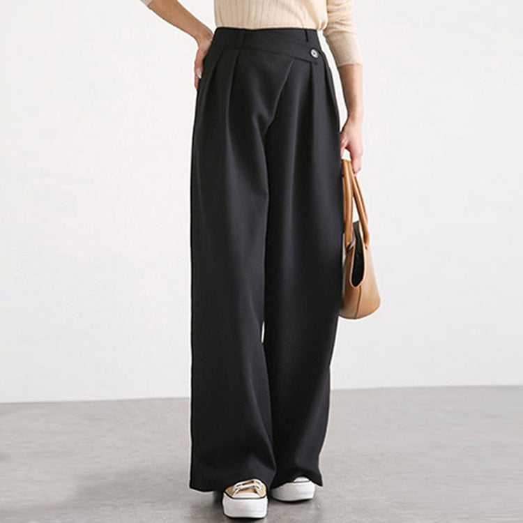 Women's Elegant Wide Pleated Hem Trousers