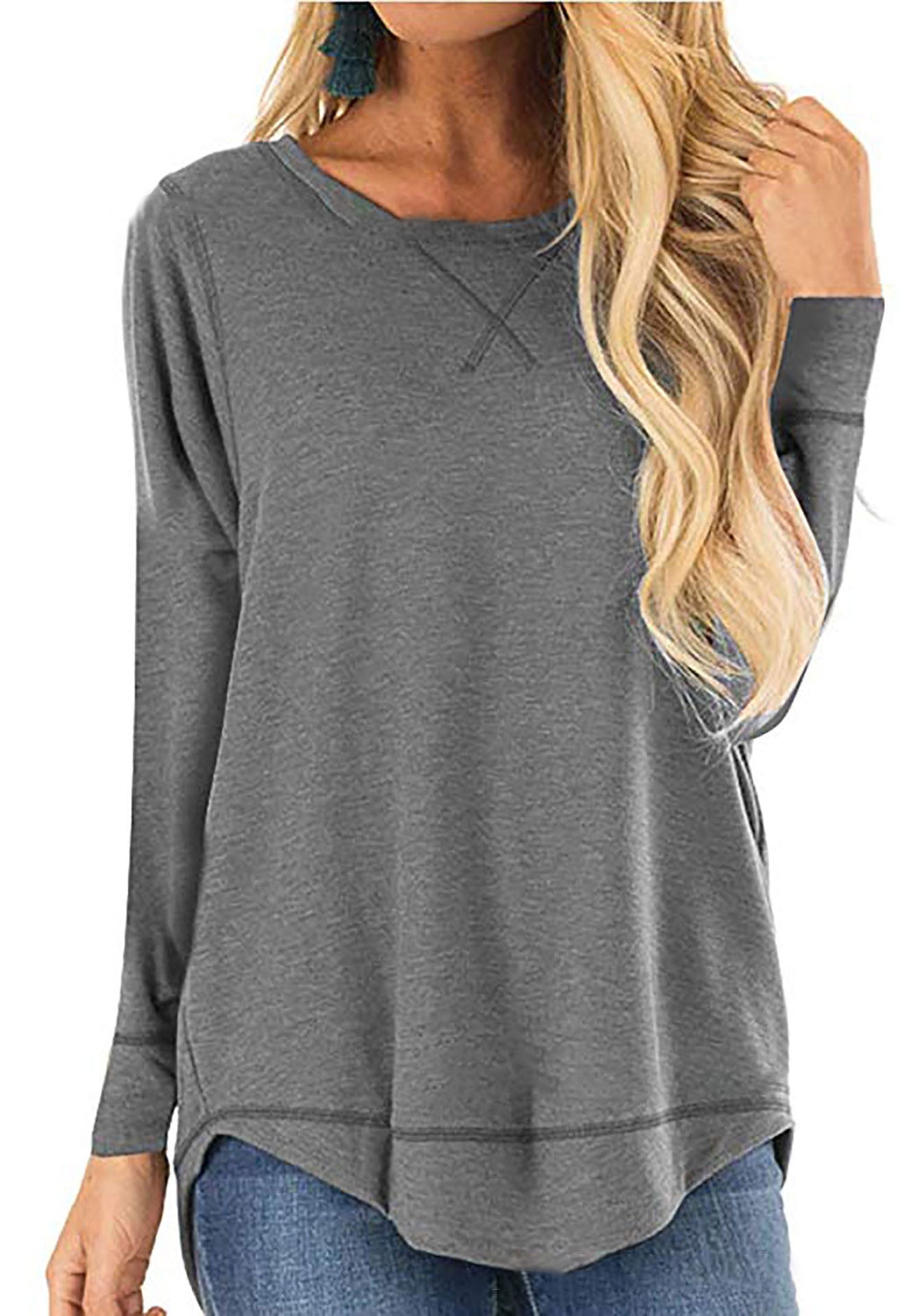 Women's Long Sleeve Shirt Comfortable Cotton Trendy Side Slits