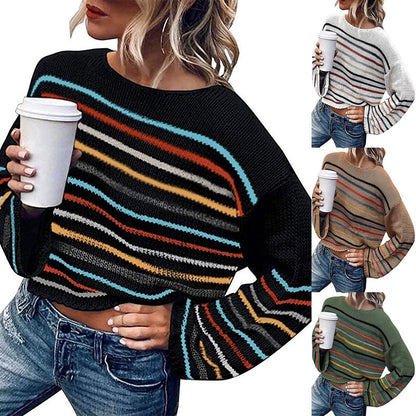 Damen Pullover Lässig Streifenmuster Trendy - IdealeKleiden