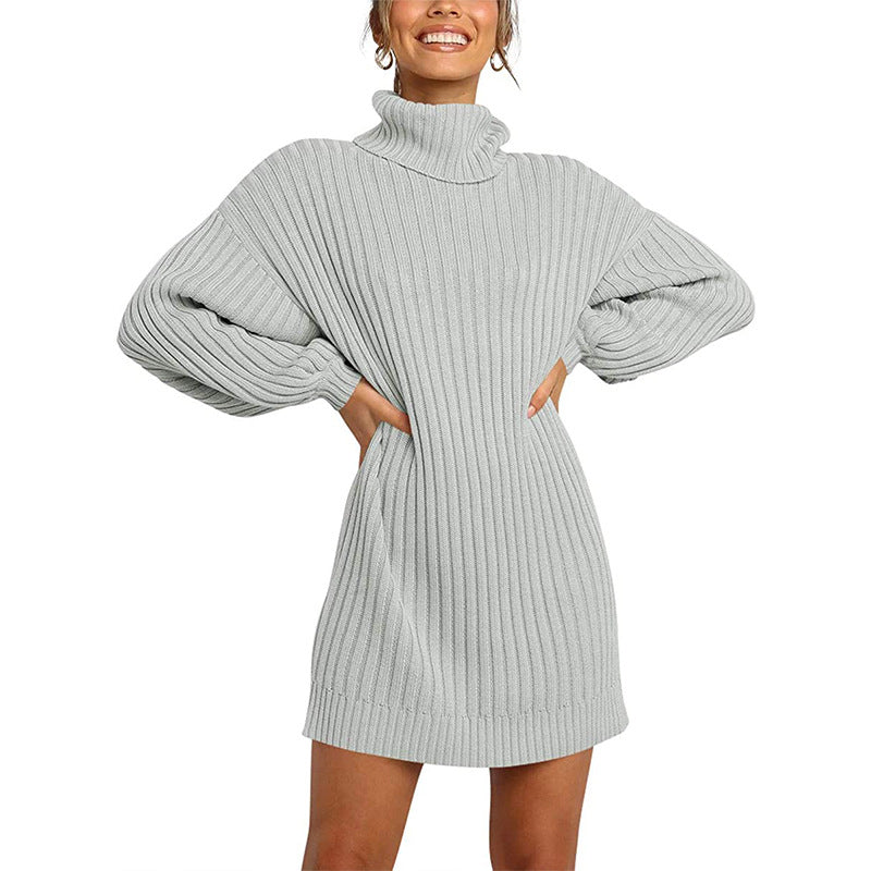 Women's Knitted Dress Elegant Design Wide Sleeves