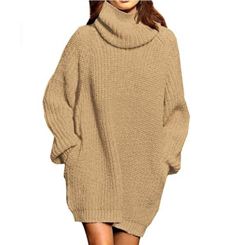 Women's Chunky Knit Sweater Dress High Neck Casual Chic