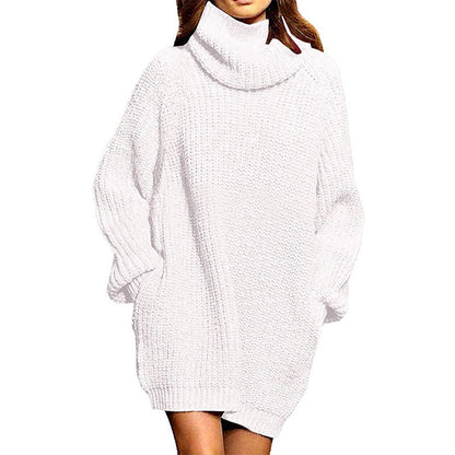 Women's Chunky Knit Sweater Dress High Neck Casual Chic