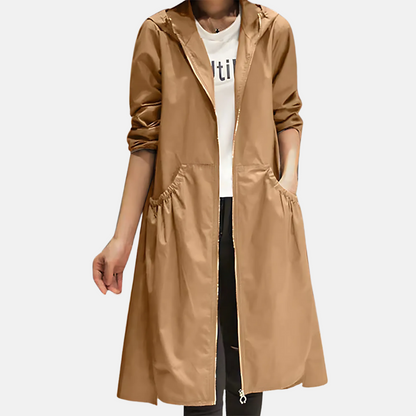 Waterproof Women's Knee-Length Jacket with Hood