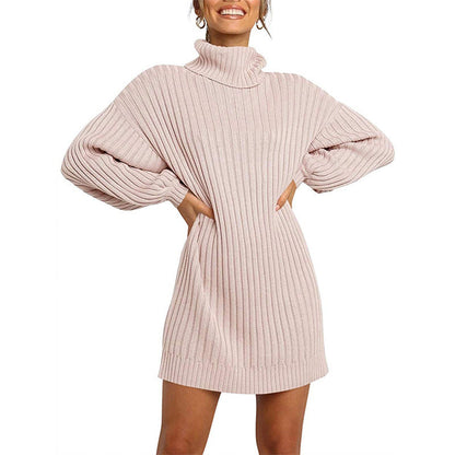 Women's Knitted Dress Elegant Design Wide Sleeves