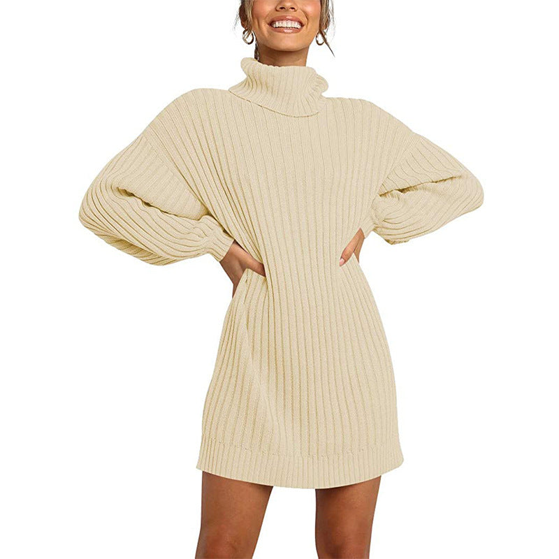 Women's Knitted Dress Elegant Design Wide Sleeves