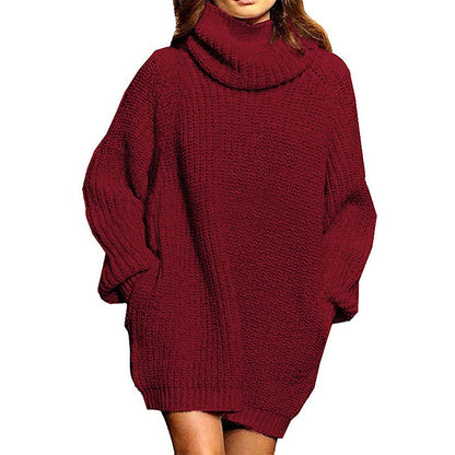 Women's Chunky Knit Sweater Dress High Neck Casual Chic