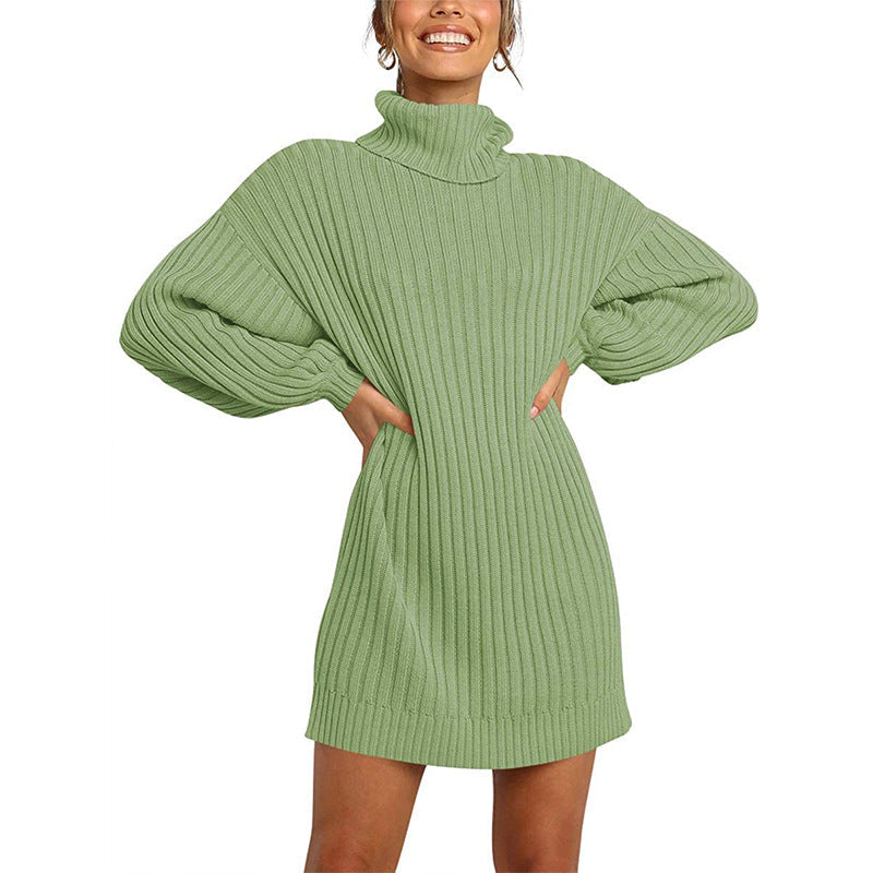 Women's Knitted Dress Elegant Design Wide Sleeves