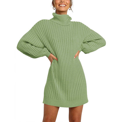 Women's Knitted Dress Elegant Design Wide Sleeves