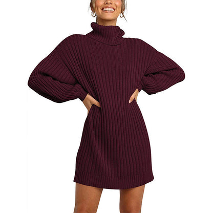 Women's Knitted Dress Elegant Design Wide Sleeves