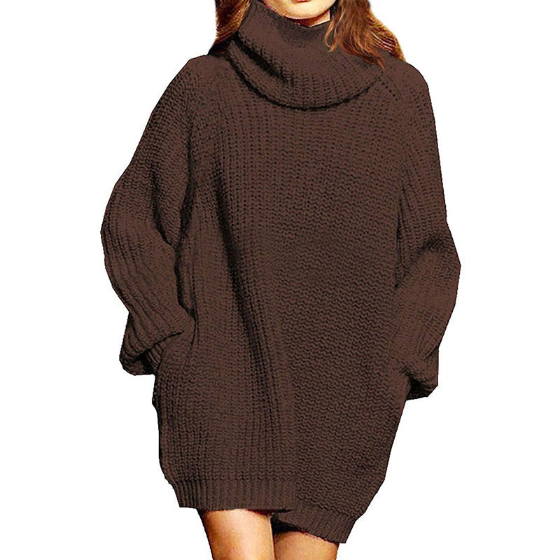 Women's Chunky Knit Sweater Dress High Neck Casual Chic