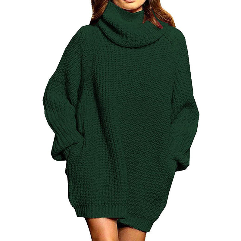 Women's Chunky Knit Sweater Dress High Neck Casual Chic