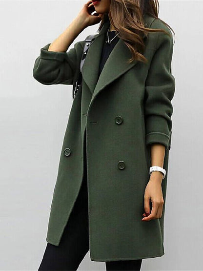 Damen Wollmantel Elegant Lang mit Hochkragen - IdealeKleiden