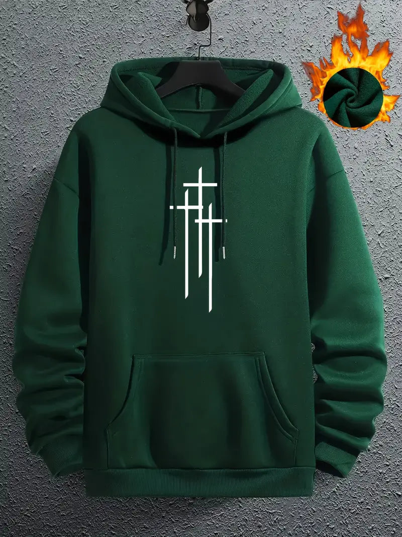 Men's Hooded Sweatshirt Cross-Print Trendy