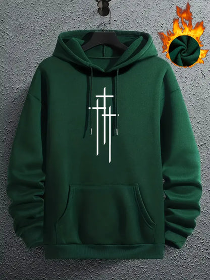 Men's Hooded Sweatshirt Cross-Print Trendy