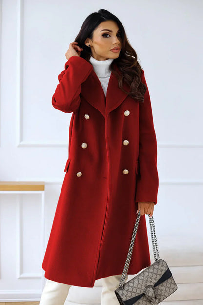 Long Women's Double-Breasted Elegant Coat