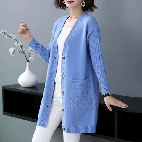 Soft Mid-Length Wool Cardigan with Buttons