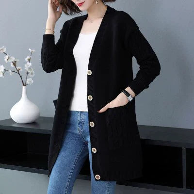 Soft Mid-Length Wool Cardigan with Buttons