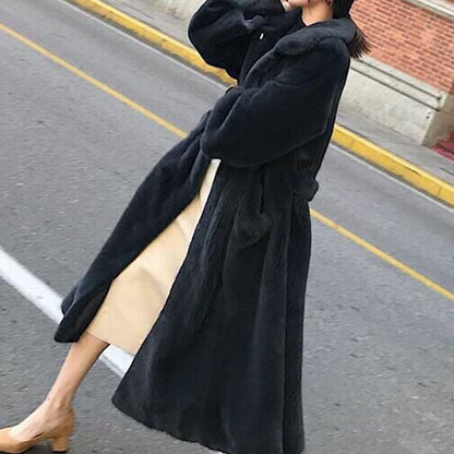 Women's Winter Coat Fluffy Wide Belt Elegant