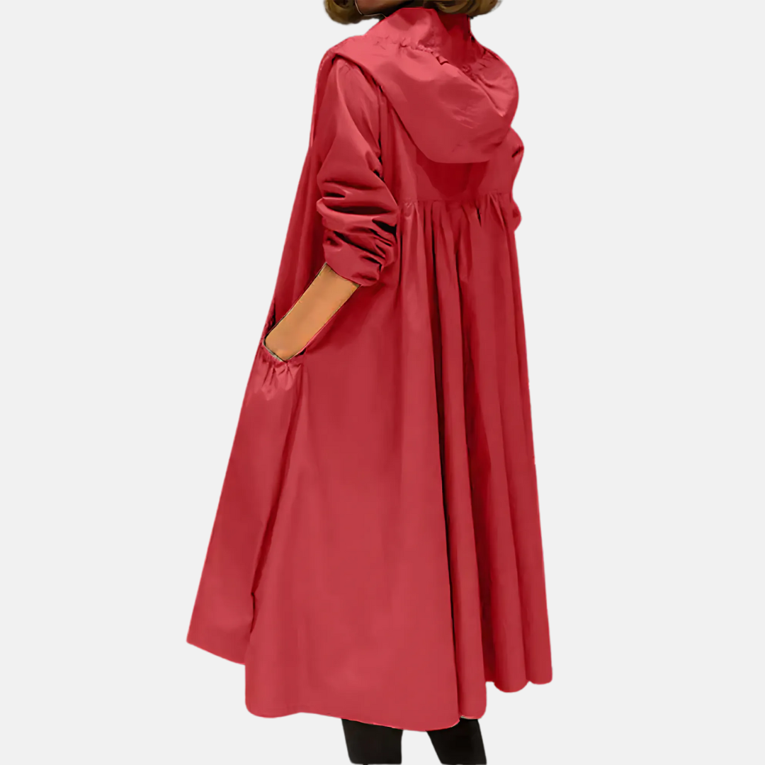 Waterproof Women's Knee-Length Jacket with Hood