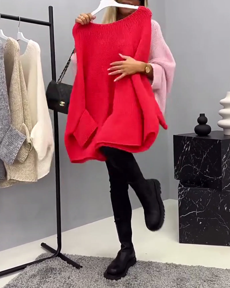 Elegante Frauenpullover Rundhals Fledermausärme Einfarbig - IdealeKleiden