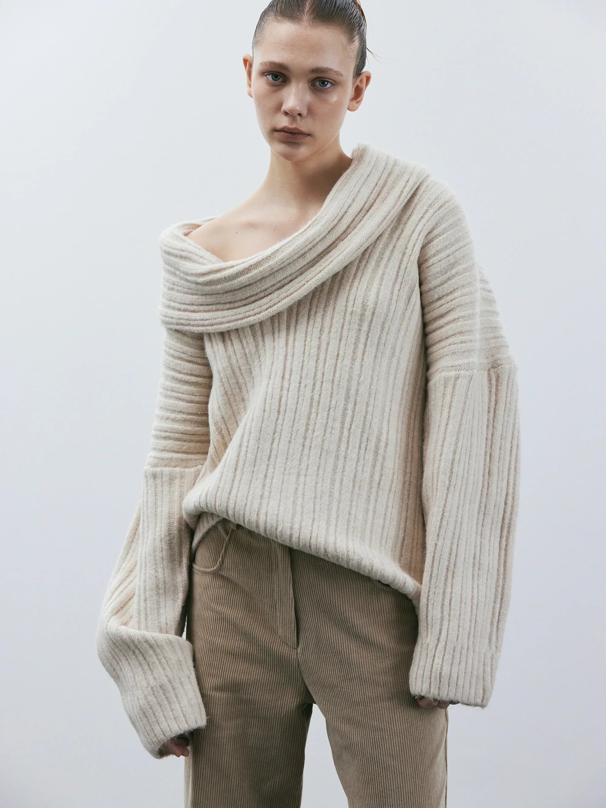 Große Damenkleid Übergröße Strick Off-Shoulder Mode - IdealeKleiden