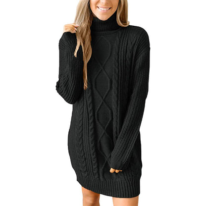Women's Cable Knit Tunic Sweater with High Collar