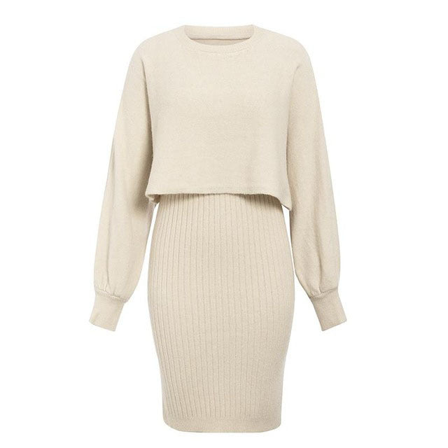 Women's Rib-Knit Dress with Crop Top
