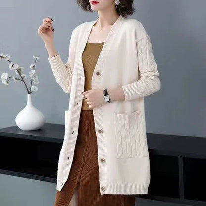 Soft Mid-Length Wool Cardigan with Buttons